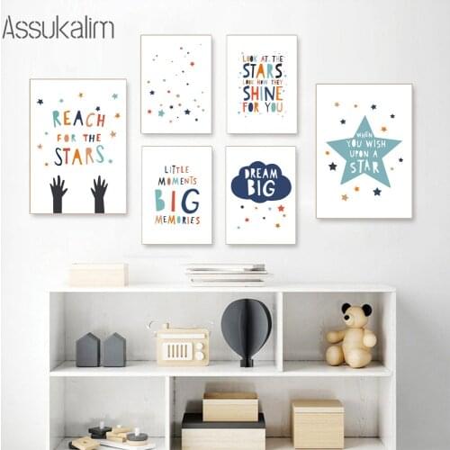 Star Canvas Painting Kids Big Dream Print Nursery Wall Art Poster Children Posters Nordic Wall Pictures For Baby Room Decor