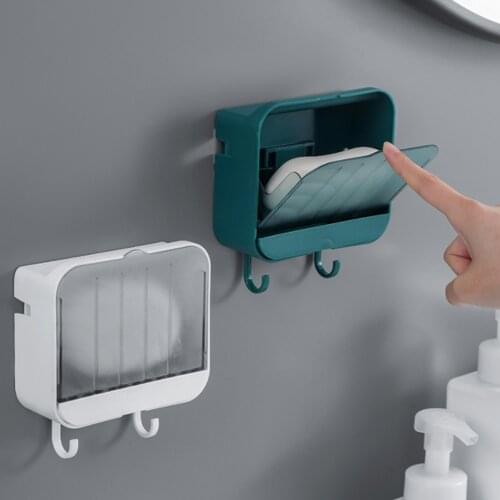 Bathroom non-perforated wall-mounted soap storage box bathroom drain soap dish with cover household Durable storage box