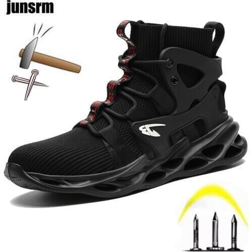 Lightweight safety boots, high-top, soft and breathable mens steel toe, puncture-proof and foot protection, construction outdoo