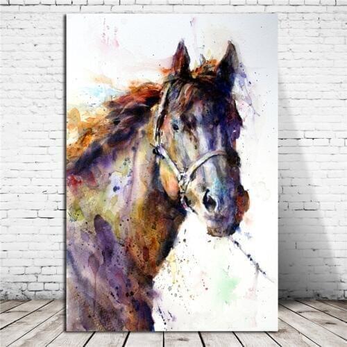 Horse Watercolor Animal Canvas Posters Prints Marble Abstract Wall Art Painting Decorative Picture Modern Home Decor Framework