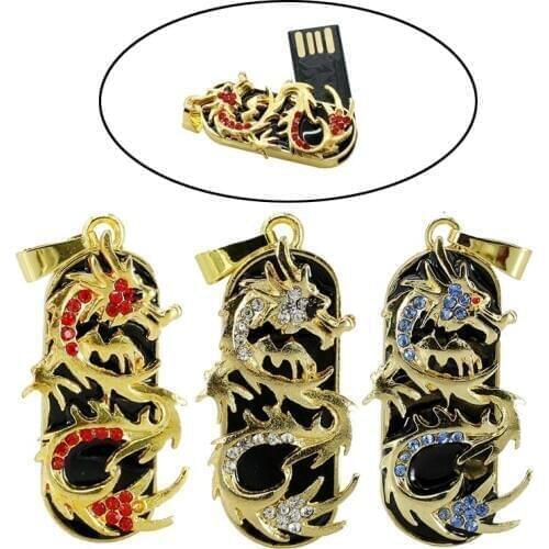 Mini Metal USB Flash Drive Dragon Necklace USB Stick PenDrive 8GB 16GB 32GB 64GB Jewelry USB Flash Drives Memory Stick Disk