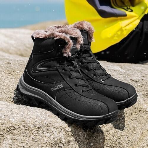 Genuine Leather Mens Boots Winter Warm Snow Boots With Fur Men Casual Shoes Outdoor Hiking Shoes Fashion Ankle Boot Big Size 48