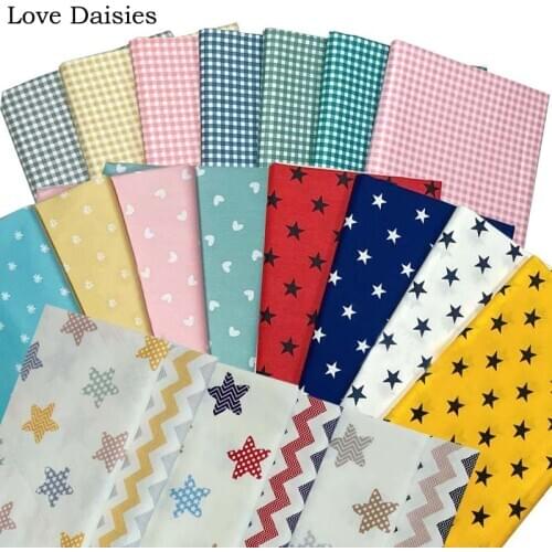 New Check Heart NAVY RED YELLOW WHITE Stars Cheveron 100% Cotton Twill Fabric for Bedding Cushion Dress Shirt Quilting Patchwork