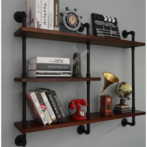 New Design Wall Shelf Retro Bookshelf Water Pipe Diaphragm Wall Hanger High temperature baking paint Iron Art Wall Decoration