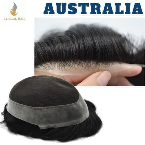 TOUPEE Mens Toupee French Lace Remy Virgin Hair System Replacement Poly Hairpiece Wig Black Real Human Hair Australia