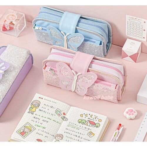 Splittable Butterfly Cute Pencil Case Girl Pencil Bag Kawaii Pen Case Gifts for Children Student Pen Bag School Supplies Storage