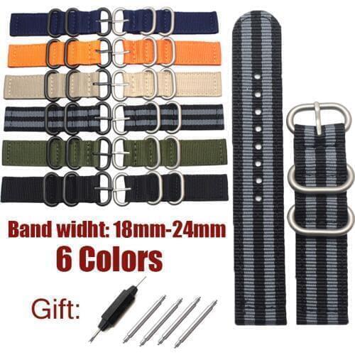 Nylon Watchband 18mm 20mm 22mm 24mm 6 Colors Women Men Fashione Sport Canvas Watch Bnad Strap Silver Black Buckle Bracelet