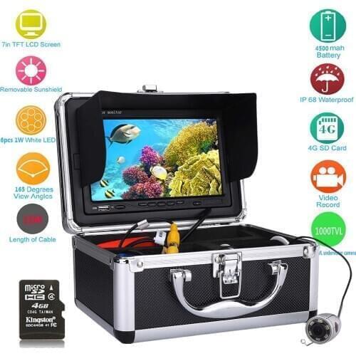 15/20/30/50M 7'' Color Digital LCD 1000TVL Fish Finder HD DVR Recorder Waterproof Fishing Video Underwater Fishing Camera