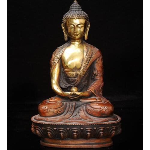 Old Hand carved brass gilt Medicine Buddha sakyamuni Shakyamuni statue