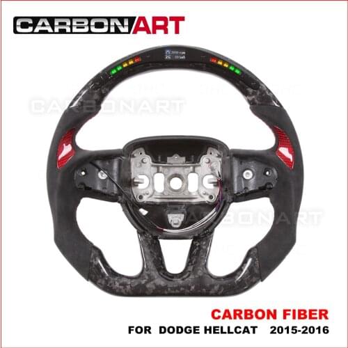 LED Forged Carbon Fiber Flat Bottom Steering wheel for dodge hellcat 2015-2016 LED Racing Steering wheel for Dodge hellcat