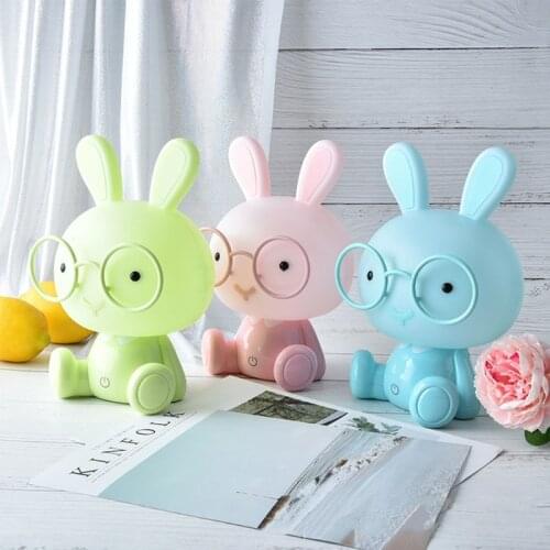 LED USB Cartoon Wearing Glasses Cute Rabbit Decoration Bedroom Night Table Lamp