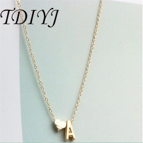TDIYJ New Design Women Jewelry Gold Heart Plated Alloy Letter A Necklace Initial Word Pendant Necklace 1Pcs
