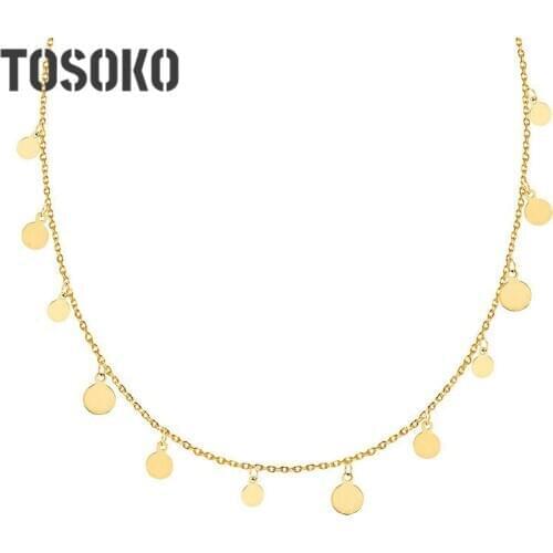 TOSOKO Stainless Steel Jewelry Geometric Disc Necklace Womens Simple Fashion Clavicle Chain BSP657
