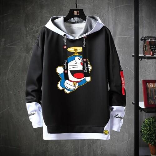 Japan anime Doraemon Hooded Teenagers Cartoon Costume Hoodies Unisex Casual Fake Two-Piece Sweatshirt jacket coat