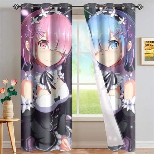 3D Printed Curtain Adult Kids Room Curtain Anime Re Zero Rem Ram Design Home Decor Curtains Parlour Room Blackout Curtains