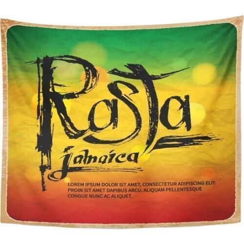 Green Rasta Jamaica Hand Written on of Colors Unique Tapestry Home Decor Wall Hanging for Living Room Bedroom Dorm 50x60 inches