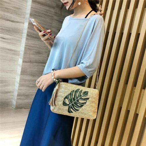 Women Summer Beach Bag Tote Handbag Ladies Rattan Straw Bag Wicker Casual Crossbody Bags /BY