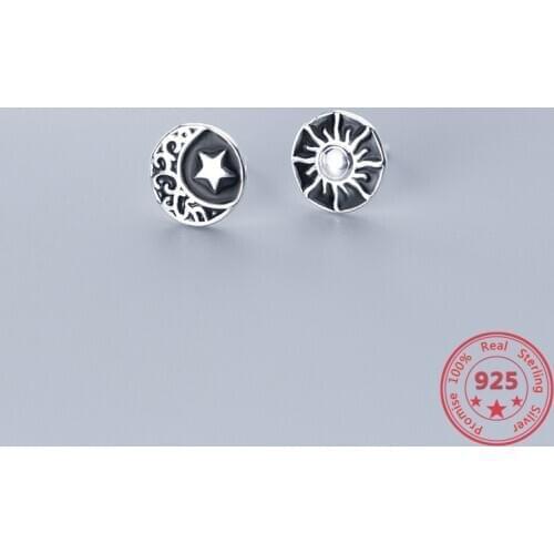 New Fashion 925 Sterling Silver Stud Earrings Men and Women Korean Style Personality Sun Star Moon Ear Accessories Fine Jewelry