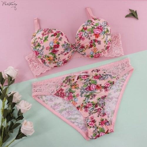 Parifairy Stylish Floral Print Lingerie Set for Woman Ultra Thin Underwear Set for Ladies Convertible Straps Female Lace Bra Set