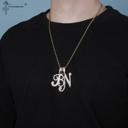 Gold Color Cursive Letter Pendant Necklaces Charm Mens Women Fashion Hip Hop Rock Jewelry Accessories With Rope Chain Necklace