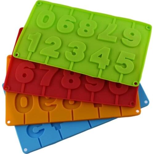 0-9 Numbers Shape Lollipop Silicone Mold 3D Hand Made Pop Sucker Sticks Chocolate Lollipop Mold with Sticks Party Decoration
