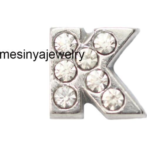 10pcs Letter K With Zircon Crystal Custom Floating Charms For Glass Locket