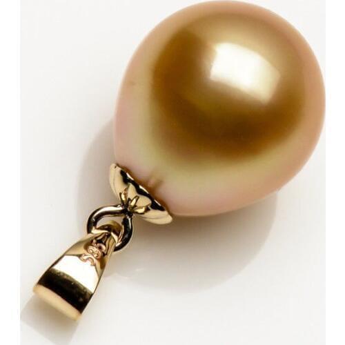 11.5*10mm Drop Golden Real South Sea Cultured Pearl Pendant 14k Yellow Gold Free Shipping