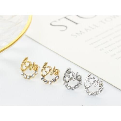 120 pair Gold Silver Color Crystal Love Letters Stud Earrings Zircon Jewelry Women Hollow Charm Rhinestone Earring Accessories