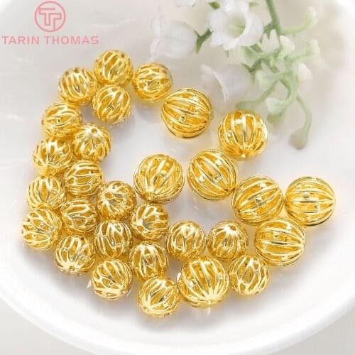 10PCS 8MM 10MM 24K Gold Color Plated Brass Spacer Beads Bracelet Beads High Quality Diy Jewelry Accessories