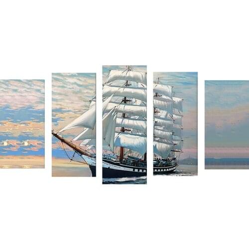 5D Diamond Painting Five-joint Big Ship Living Room Decoration Hanging Painting Full Diamond DIY Point Drill Cross Stitch