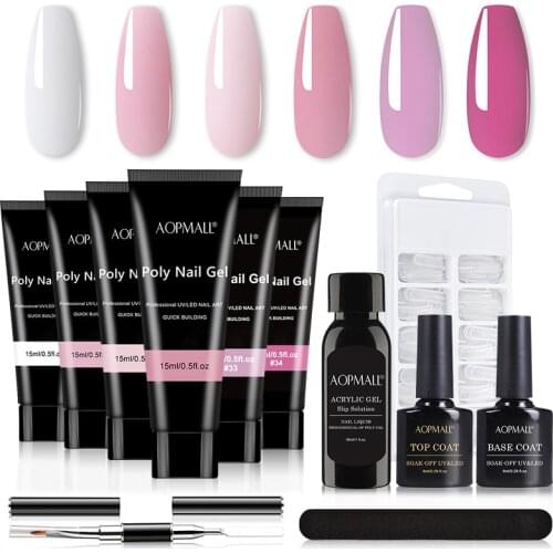6 Color Pink Series Poly Nail Gel 12Pcs Starter Nail Kit Nail Extension Semi Permanent UV Varnish Gel Set