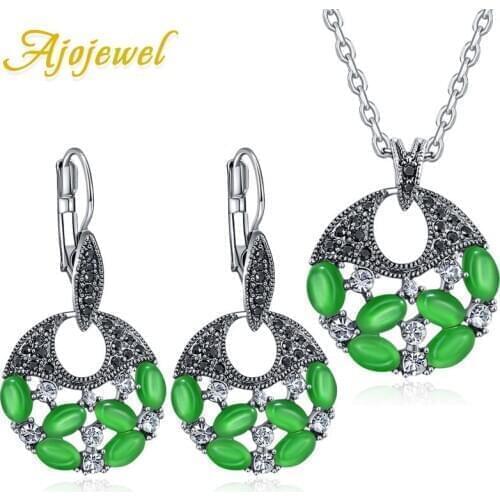 Ajojewel 3 Colors Retro Ladies Fashion Statement Jewelry Sets & More Luxury Opal Earrings Necklace Ensemble De Bijoux
