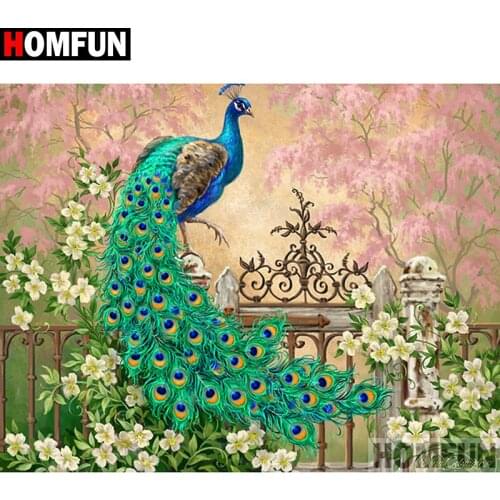 HOMFUN Full Square/Round Drill 5D DIY Diamond Painting "peacock"Embroidery Cross Stitch 5D Home Decor A01727