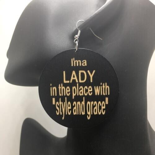 Free shipping!!I am Lady Wooden Earrings