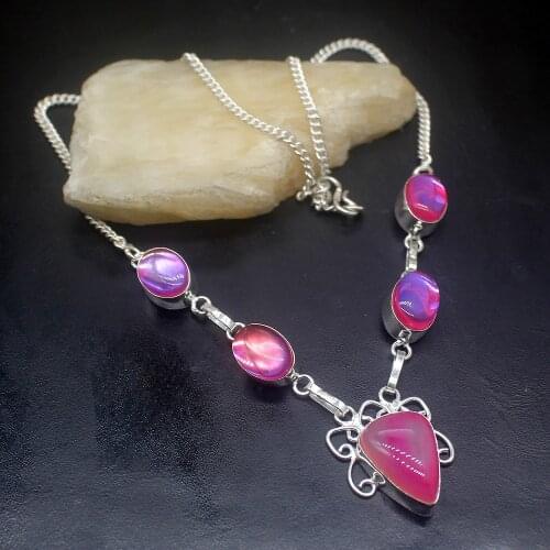 Marvelous Pure BotswanaAgate MysticTopaz Silver Color Women Pendant Necklace Chain 18 Inch HD710