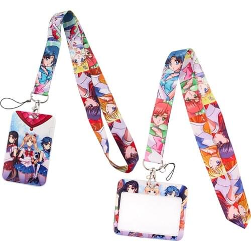 ER826 Cartoon Moon Girl Lanyard Card ID Holder Car KeyChain ID Card Pass Gym Mobile Phone Badge Key Ring Holder Jewelry