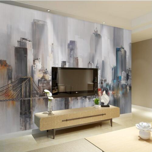Tuya Art wholesale vintage city handpainted look poster mural wallpaper for living room bedroom free shipping discount