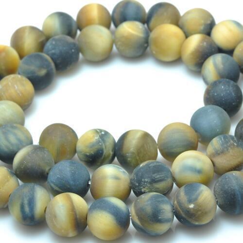 ICNWAY natural tiger-eye gemstone round dull polish loose beads DIY bracelet necklace earrings making jewelry craft 15inch