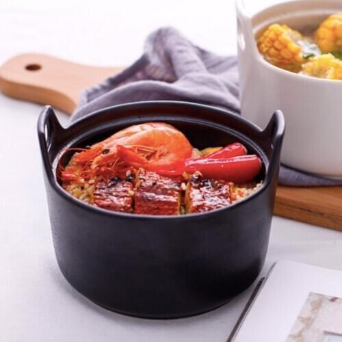Ceramic Retro Soup Bowl Tableware Noddles Bowl Household Large Solid Color Soup Pot With Lid Hotel Home Dish