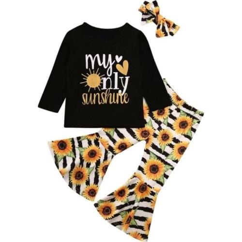 3PCS Toddler Kids Baby Girl Clothes Set 1-6Y Sunflowers Print Top T-shirt Pants Headband Outfits Tracksuit