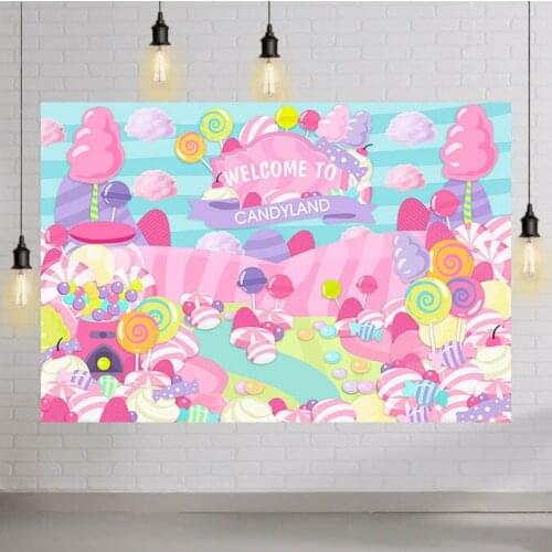 Candy Theme Birthday Background Photography Welcome To Candyland Baby Child Birthday Party Backdrops Decoration Banner Photocall