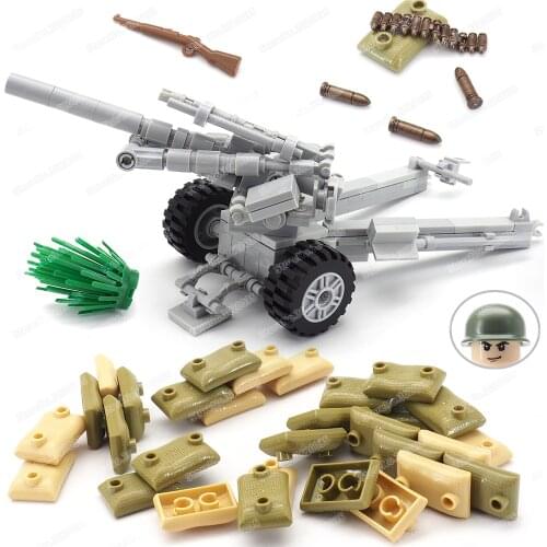 US Army Military M1a1 Firepower Cannon Building Block Moc WW2 Figures Fighting Weapons Assembly Model Child Christmas Gifts Toys