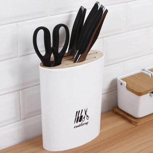 Kitchen Bamboo Wood Cover Knife Holder Household Multifunctional Detachable Drain Knife Holder Simple Knife Storage Rack
