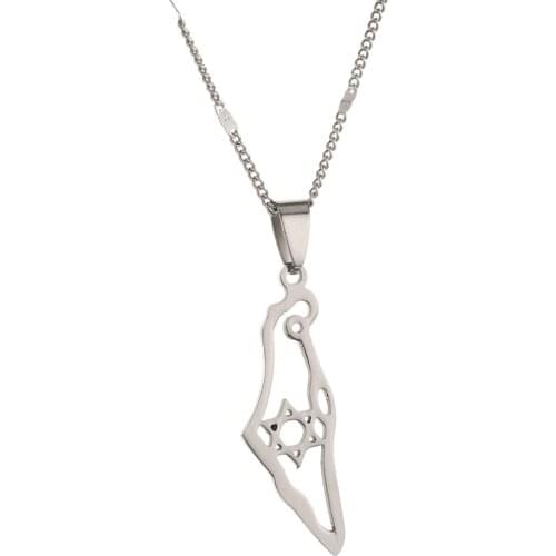 Stainless Steel Israel Map Pendant Necklace Hexagram Magen Star of David Jewish Trendy Jewelry