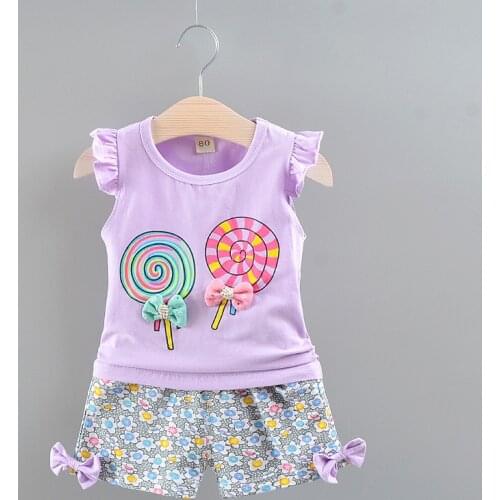 Summer Cute Cartoon 2PCS Kids Baby Girls Floral T-shirt Top Shorts Pants Set Clothes Girls Clothing Sets