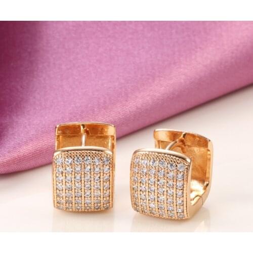 Trendy Female White Crystal Stone Earrings Charm Gold Color Clip Earrings For Women Cute Bride Square Zircon Wedding Earrings