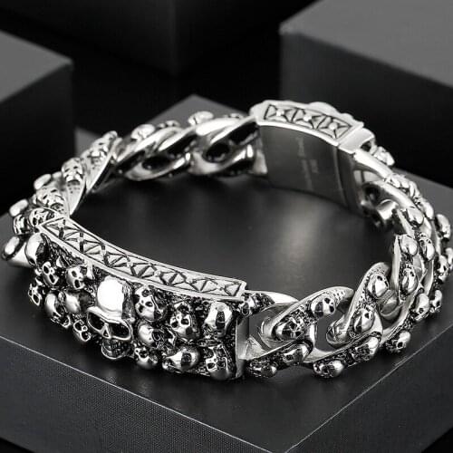 Punk Rock Retro Skull Bracelets For Men Hiphop Titanium Steel Skeleton Male Biker Bracelet Bangle Jewelry Friend Birthday Gift