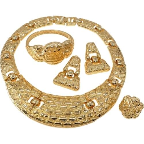Latest Styles Italy Brazil Dubai Gold Big Luxury Jewelry Set High-end Woman Wedding Party Dating Necklace Bracelet Jewellery