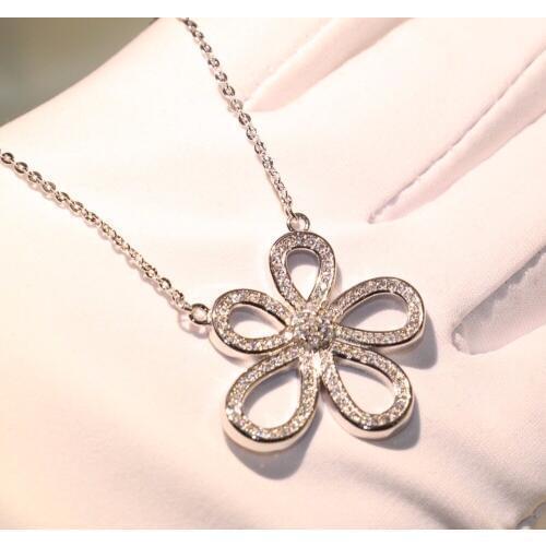 2018 New Arrival High Quality Luxury Jewelry 925 Sterling Silver Pave Micro AAA Cubic Zirconia Party Bow Pendant Chain Necklace