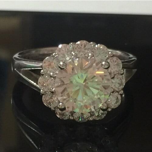 New Jewelry Propose Ring Women 2Ct Diamond NSCD Diamond Ring Halo Sterling Silver Jewelry Engagement Ring White Gold Plated